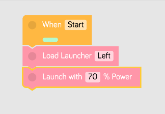 Z menu wybieramy kategorię Accessories, w której znajdziemy komendy do Wyrzutni piłeczek (ang. Launcher). Do zaprogramowania robota w aplikacji "Blockly" potrzebne będą tylko 2 komendy: 1.