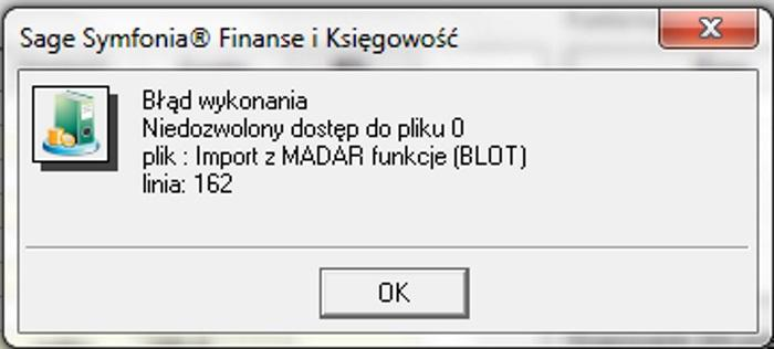 FAQ - NAJCZ CIEJ ZADAWANE PYTANIA I PROBLEMY 1 Komunikat: B d wykonania. Niedozwolony dost p do pliku 0... Komunikat pojawia si po aktualizacji programu Symfonia FK.