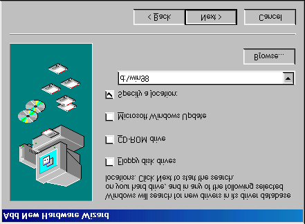 Wpisz 'D:\Win98', a następnie kliknij Dalej'. Rysunek 2: Instalacja w Windows 98 7. Sterowniki zostały odnalezione. Ponownie kliknij Dalej. 8.