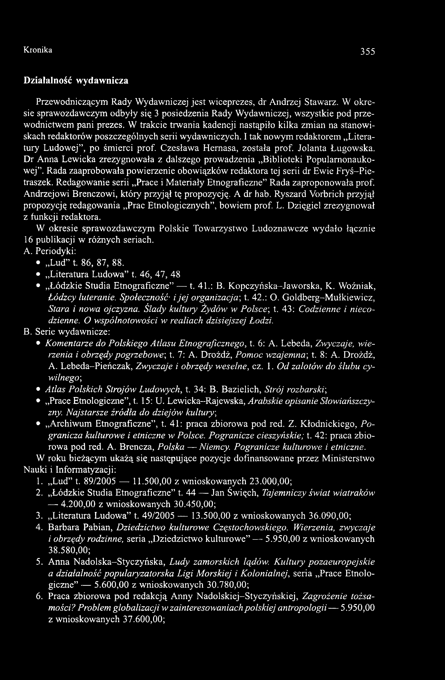 W trakcie trwania kadencji nastąpiło kilka zmian na stanowiskach redaktorów poszczególnych serii wydawniczych. I tak nowym redaktorem Literatury Ludowej, po śmierci prof.