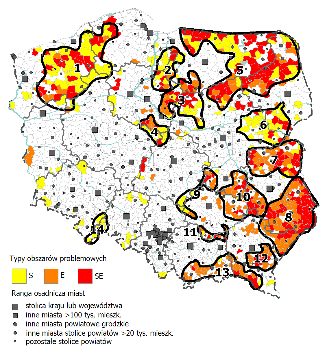 Obszary zagrożone trwałą marginalizacją w województwie małopolskim Skupiska gmin o wysokim natężeniu niekorzystnych zjawisk społecznoekonomicznych (położone głównie w północno-wschodniej, południowej
