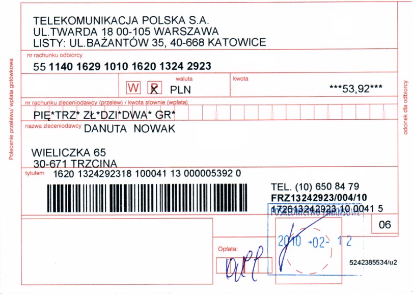 dla konkretnego Odbiorcy. Tworzenie szablonu kodu kreskowego na przykładzie polecenia przelewu dla TP.S.A. Kod kreskowy polecenia przelewu dla TP S.A. jest świetnym przykładem do nauki tworzenia szablonu czytelnego dla programu.