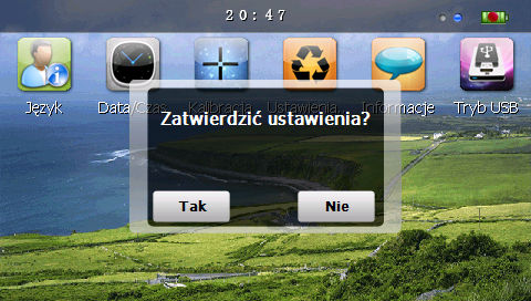 3.11 Kalibracja Aby skalibrować ekran dotykowy, kliknij w ikonę znajdującą się w głównym menu nawigacji. Kliknij Tak aby wykonać kalibrację lub Nie aby powrócić do menu.