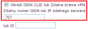 Konfiguracja części Ustawienia Dial-In zgodna z założeniami przykładu: w polu Protokół dla połączenia wybierz ISDN w polu Użytkownik wprowadź odpowiednią nazwę użytkownika.