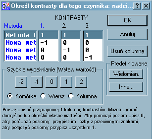 1 ANALIZA KONTRASTÓW 1.1 Przeprowadź porównanie nowych metod leczenia nadciśnienia z metodą tradycyjną wykorzystując analizę kontrastów i plik nadciśnienie_zmienna_grupująca.sta.