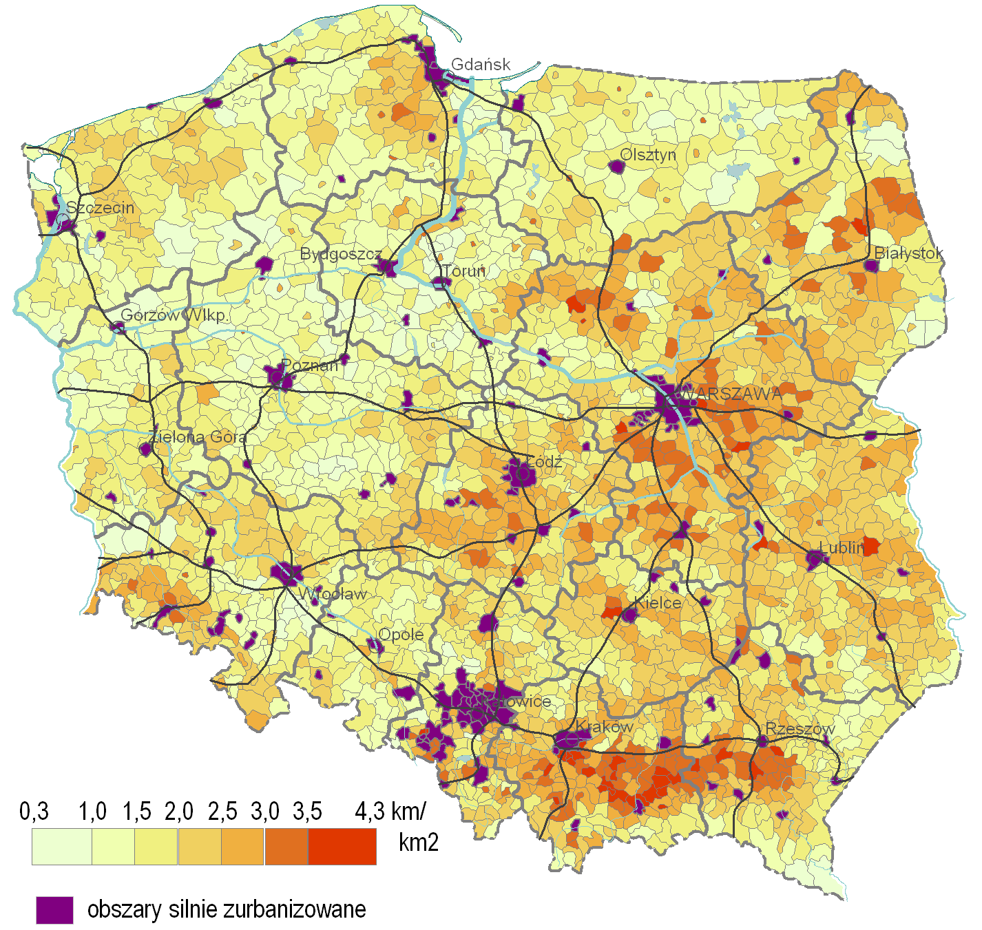 GĘSTOŚĆ GRANIC POCHODZENIA ANTROPOGENICZNEGO Najszybciej percepowany element krajobrazu na powierzchni Ziemi (poza rzeźbą ale od niej często zależny) ZALETY: dostępność, porównywalność