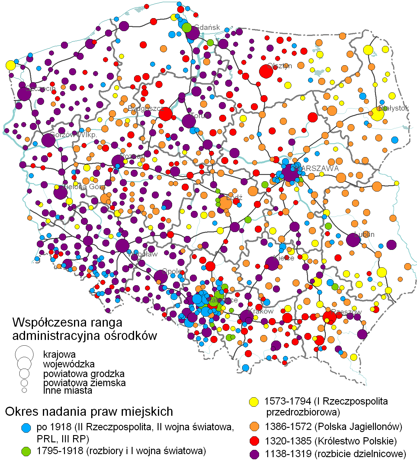 KLASYFIKACJA MIAST WEDŁUG PIERWSZEGO OKRESU NADANIA PRAW MIEJSKICH ZALETY: prostota, dostępność, przejrzystość