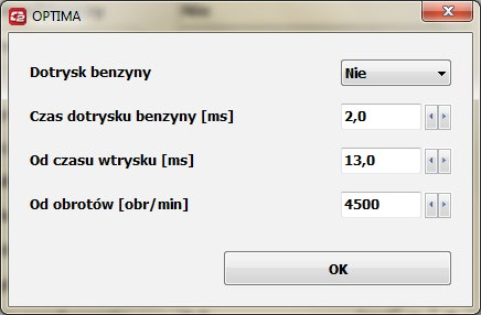 Opis programu diagnostycznego OPTIMA 2.05 Rys. 12a Dotrysk Benzyny Opcja umożliwia wzbogacenie mieszanki dodatkową porcją benzyny w dokładnie wyznaczonym zakresie pracy silnika.