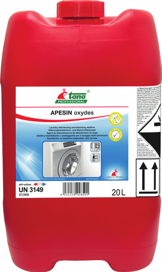 712851 Kanister 20 L APESIN OXYDES Odkażający i wybielający dodatek do prania APESIN oxydes dezynfekuje już w temperaturze 20 C i działa bakteriobójczo, drożdżobójczo