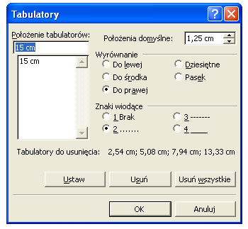 USTAWIENIE DOKUMENTU PRZED I W CZASIE PISANIA 3.1. USTAWIENIE TABULATORÓW Co to jest tabulator?