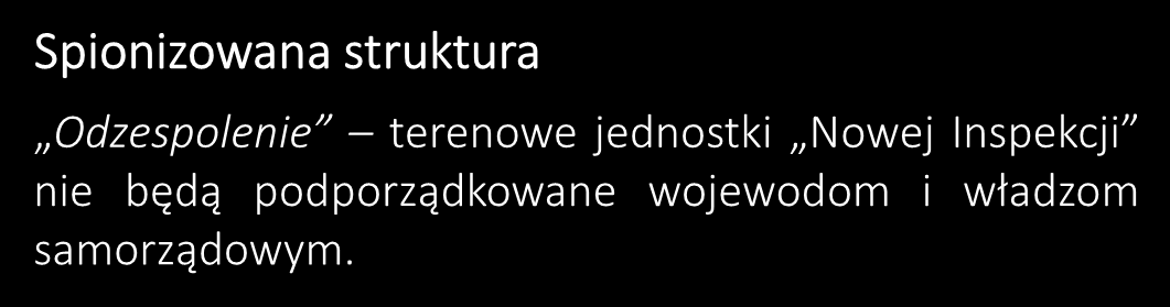 Spionizowana struktura Odzespolenie terenowe jednostki Nowej Inspekcji nie będą podporządkowane wojewodom i władzom samorządowym.