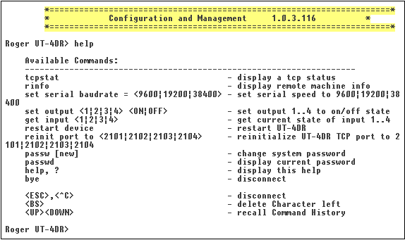 7 Konfiguracja UT-4DR przez Telnet Uwaga: Opisana powyżej procedura nawiązana połączenia z modułem z wykorzystaniem wiersza poleceń może różnić się w zależności od używanego klienta protokołu Telnet.