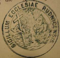 219 Dekanat praszkowski archidiecezji częstochowskiej. 1.2. Rudniki (koło Wielunia, Praszki?) Odcisk 20 Rok 1880, 28 czerwca. Pieczęć kościoła w Rudnikach (ze zbiorów Andrzeja Karczmarczuka). 2. Polska, archidiecezja gdańska 2.