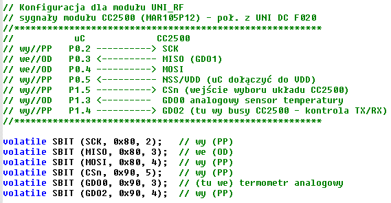 Podłączenie modułów CC2500 z UNI DC F020 (Silabs) ze