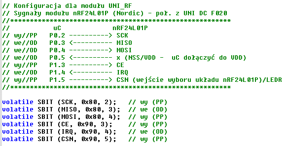 Podłączenie modułów nrf24l01p z UNI DC F020 (Silabs) ze