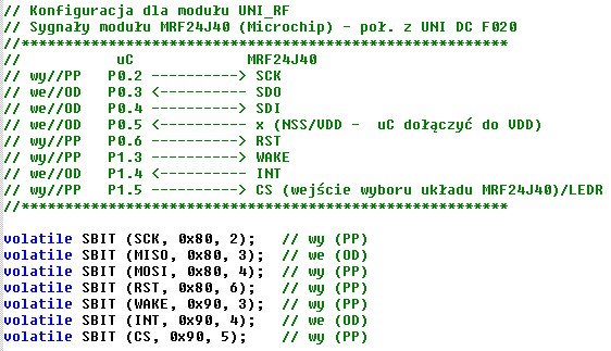 Podłączenie modułów MRF24J40 z UNI DC F020 (Silabs) ze