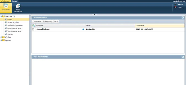 Przeglądanie otrzymanych wiadomości Informacja o otrzymaniu nowej wiadomości pojawia się na stronie startowej użytkownika:. Rysunek 3.