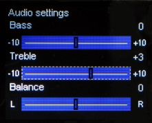 9. AUDIO SETTINGS To podmenu umożliwia dodatkową zmianę parametrów audio wychodzących z PX249. Użytkownik może modyfikować ustawienia Basów, Tonów Wysokich oraz Balans.