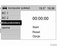 Zerowanie wskazań komputera pokładowego Wybrać żądaną informację komputera pokładowego i wyzerować jej wskazanie naciskając lewe pokrętło regulacyjne na kierownicy lub przycisk OK na panelu