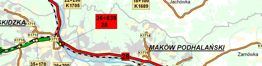 7 na odcinku SUCHA SKOMIELNA MSZANA w ruchu cięŝkim dominują TIR-y; komunikacja publiczna (busy i autobusy) kursuje na całym szlaku; odcinek przejścia przez MSZANĘ DOLNĄ zmniejsza przepustowość
