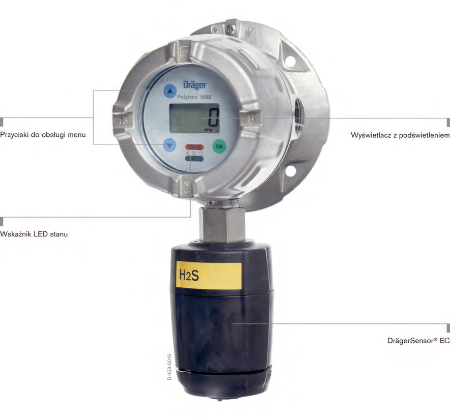 Dräger Polytron 5100 EC Detektor gazów i par toksycznych Dräger Polytron 5100 EC to ekonomiczny przetwornik do wykrywania stężenia toksycznych gazów i tlenu w strefach zagrożonych wybuchem.