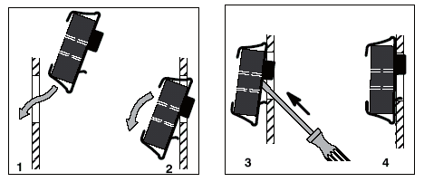 Założyć 0 wewnętrznych nakrętek zatrzaskowych do otworów w płycie krańcowej. 1 nakrętkę zatrzaskową wcisnąć do kwadratowego otworu.