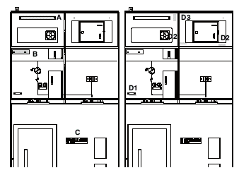 Instrukcja transportu Identyfikacja pola A: Tabliczka identyfikacyjna (dla użytkownika) B: Charakterystyka i przeznaczenie C: Emblemat producenta Uwaga: Charakterystyka wyłącznika podawana jest na