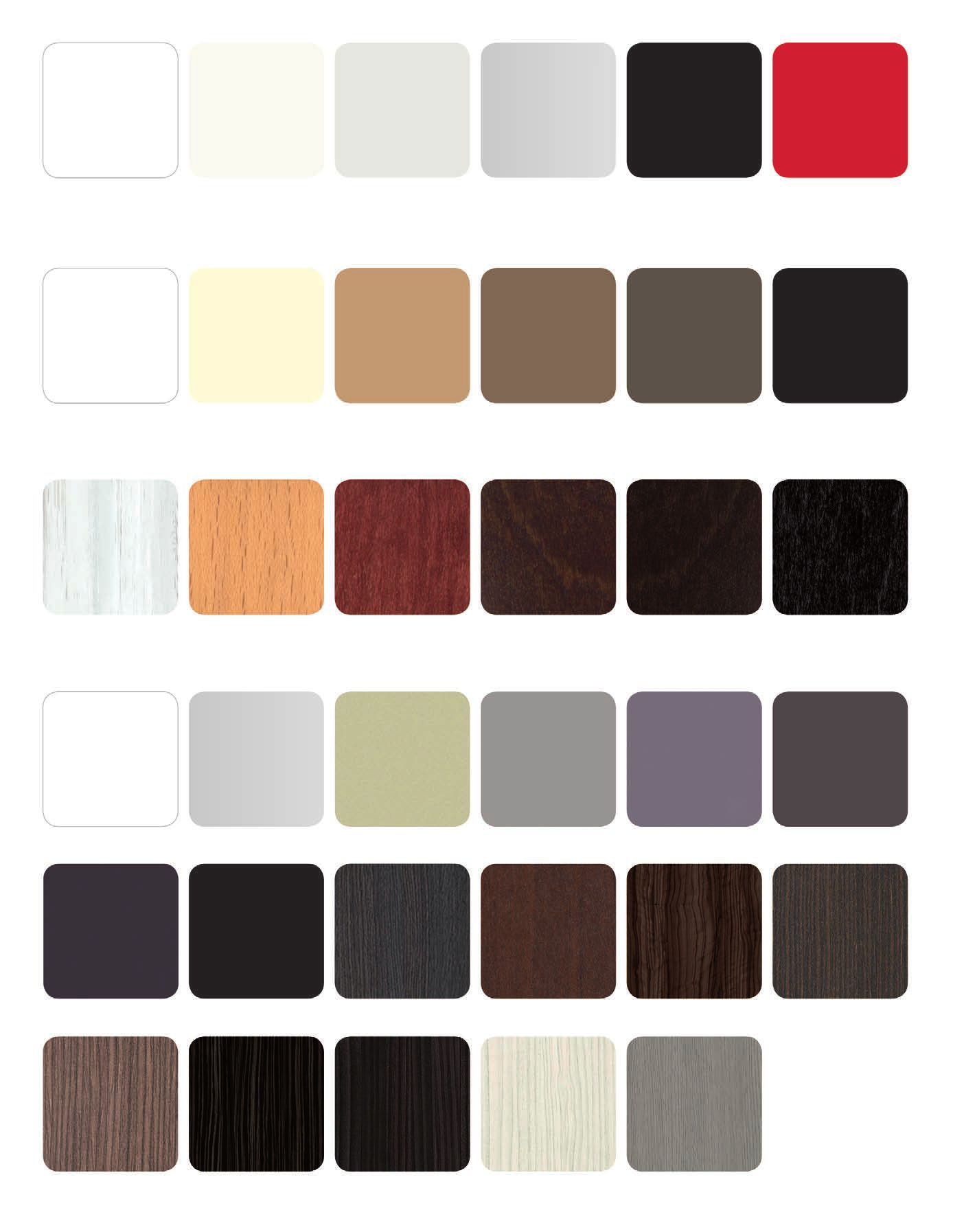 kolory płyt kolory płyt mdf lakierowanych biały (RAL 9003) ecru (RAL 9016) szary (RAL 7035) aluminium (RAL 9006) czarny