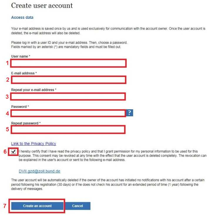 Teraz znajdują się Państwo na stronie Logon. Aby założyć konto użytkownika, muszą Państwo kliknąć przycisk Create user account (1).