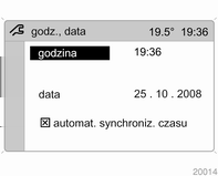 Wskaźniki i przyrządy 95 Ustawianie daty i godziny Wybrać pozycję godz., data z menu ustawienia. Zaznaczyć żądaną pozycję menu i zmienić jej ustawienie.