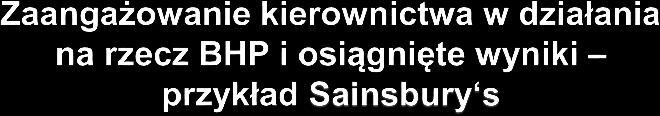 Działania kierownictwa: Określenie wizji bezpieczeństwa i higieny pracy, celów bezpieczeństwa i higieny pracy na najbliższe 3 lata oraz planów ich osiągania Udział w szkoleniach dotyczących