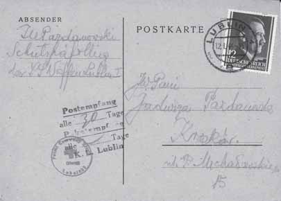 Kartka wysłana przez Michała Pazdanowskiego z obozu koncentracyjnego na Majdanku Fot.