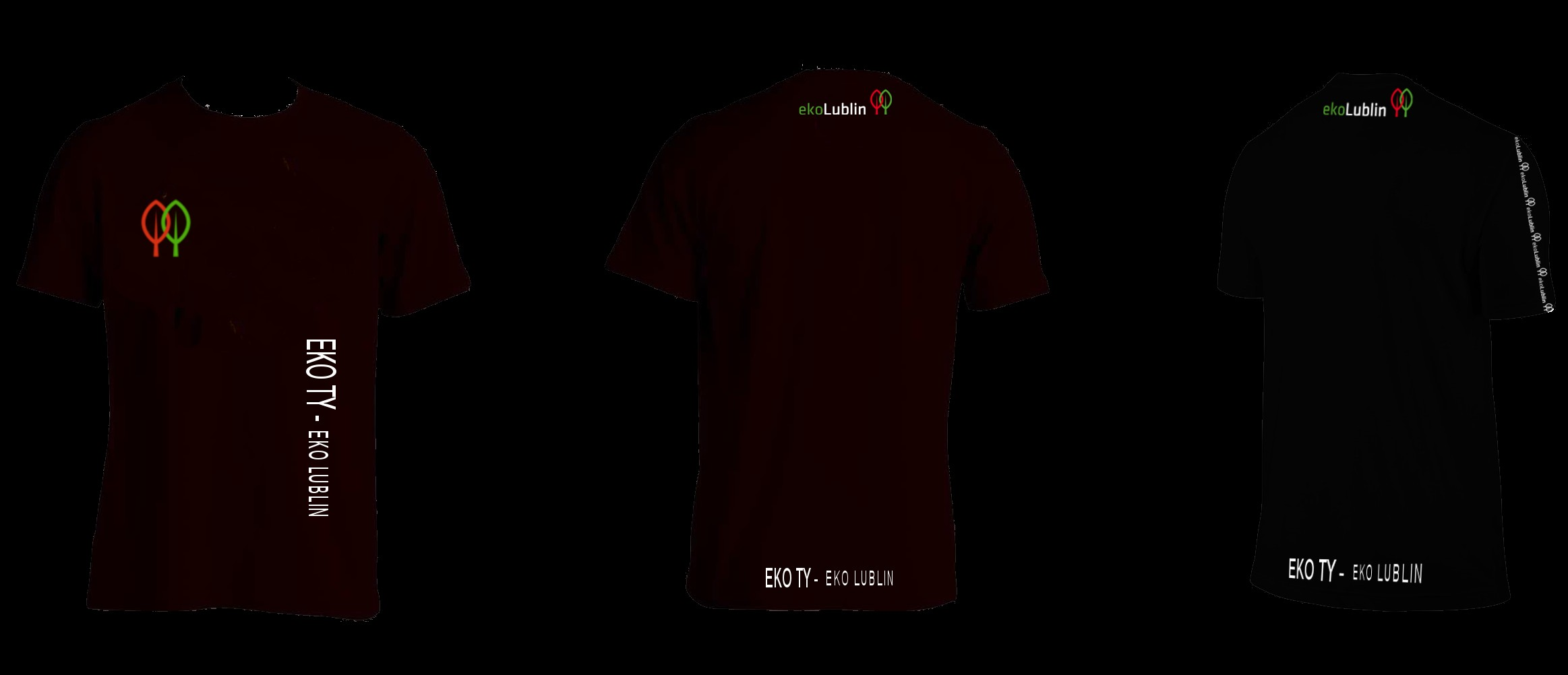 powielony logotyp ekolublin w kolorze białym 450 szt. - 250 szt. białych: rozmiar S 50 szt., rozmiar M 50 szt., rozmiar L 50 szt., rozmiar XL 50 szt., rozmiar XXL - 50 szt. - 200 szt.