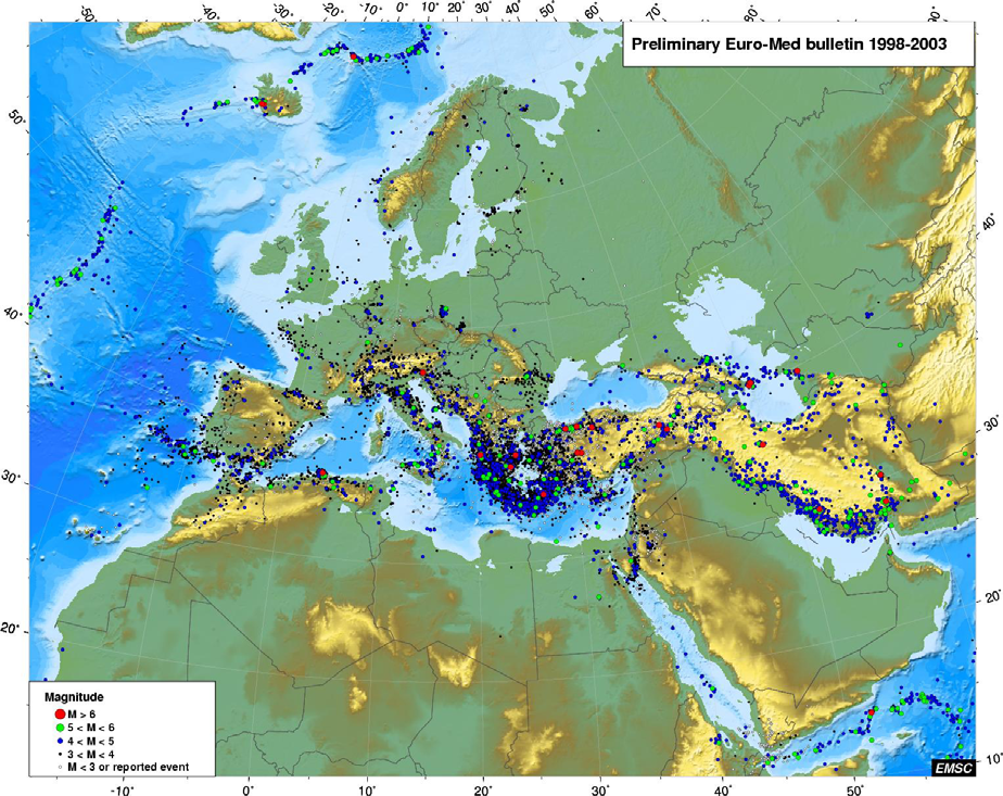 Mapa epicentrów trzęsień