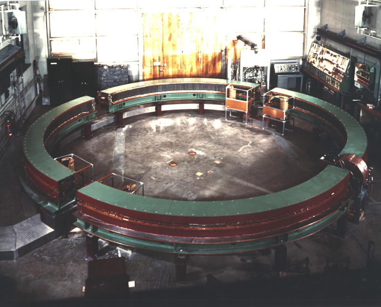 Historia akceleratorów Synchrotron Kolejnym przełomem było wynalezienie synchrotronu (1955): elektromagnesy