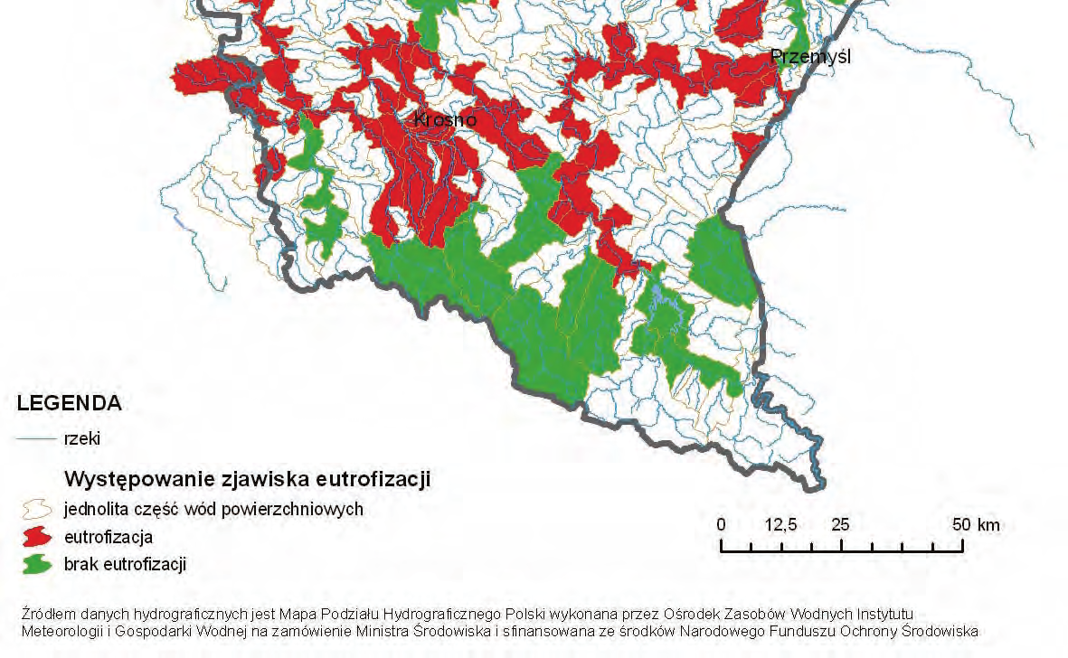 Mapa rozkładu wyników oceny eutrofizacji