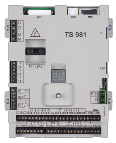 Możliwe podłączenia TS 981 3 x 400 V/N/PE 3 x 400 V/PE 3 x 230 V/PE 1 x 230 V/N/PE 230 V zewnętrzne bezpotencjałowe zestyki załączające Schleusen- Funktion (sep. Modul) Status-Melde- Funktion (sep.