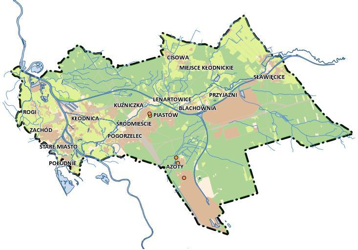 Odry (rzeka Kłodnica), natomiast najwyżej położone tereny znajdują się w zachodniej, najbardziej wysuniętej części miasta oraz w północno wschodnich jego granicach.