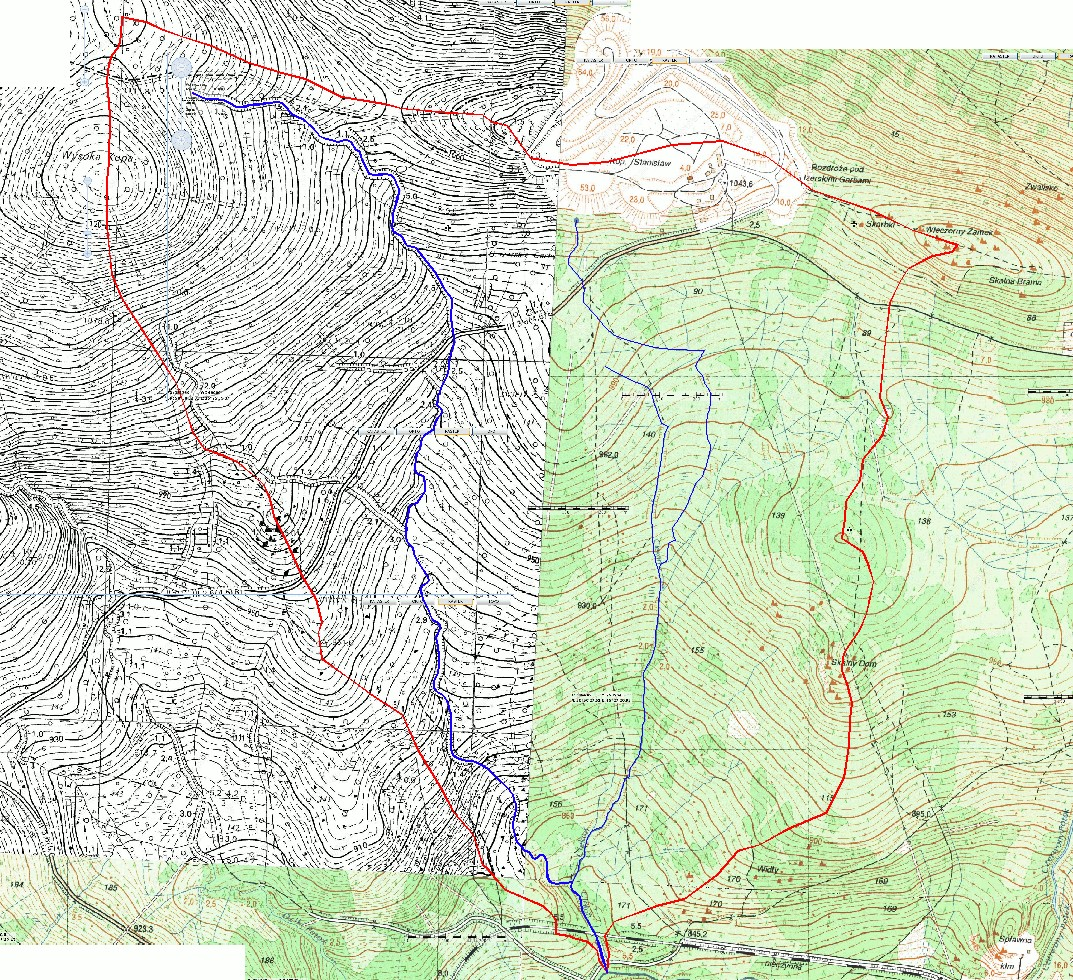 Ciekoń (Ryc. 2) rozpoczyna swój bieg u podnóży Wysokiej Kopy i wpada do rzeki Kamiennej. Powierzchnia zlewni tej małej rzeki wynosi 3.35 km2, a długość 3.25 km.