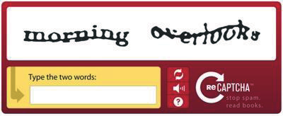 132 RAFAŁ LEWANDOWSKI Ryc. 4. Projekt recaptcha użytkownik przepisuje dwa wyrazy: wyraz kontrolny służący weryfikacji oraz wyraz pochodzący z korekty post-ocr jest znane.