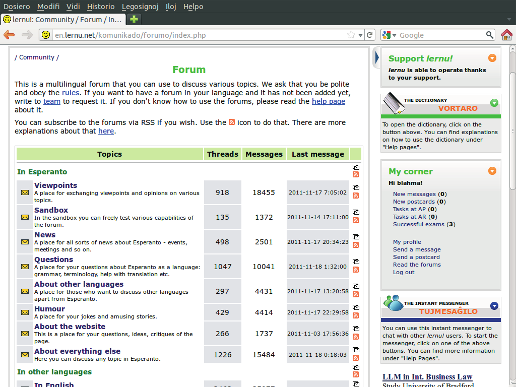 Language Learning Through the Internet: Nine Years of Experience 57 Communication Part of the success behind lernu! is that it is not just a learning tool, but also a communications tool.