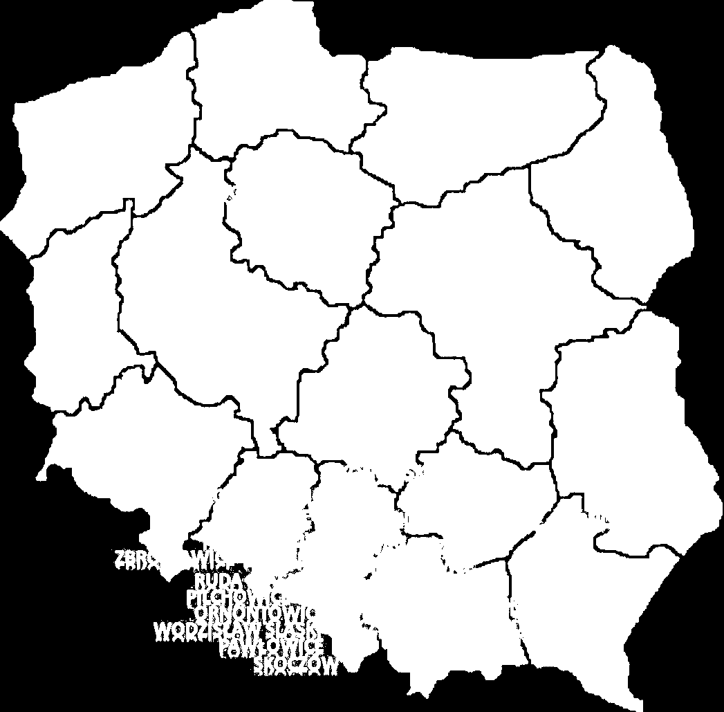 Górnicza, Gliwice, Jaworzno, Kalisz, Krosno, Lublin, Mysłowice, Tychy, Piotrków Trybunalski, Ruda Śląska, Rybnik, Sosnowiec, Tarnobrzeg, Tarnów,