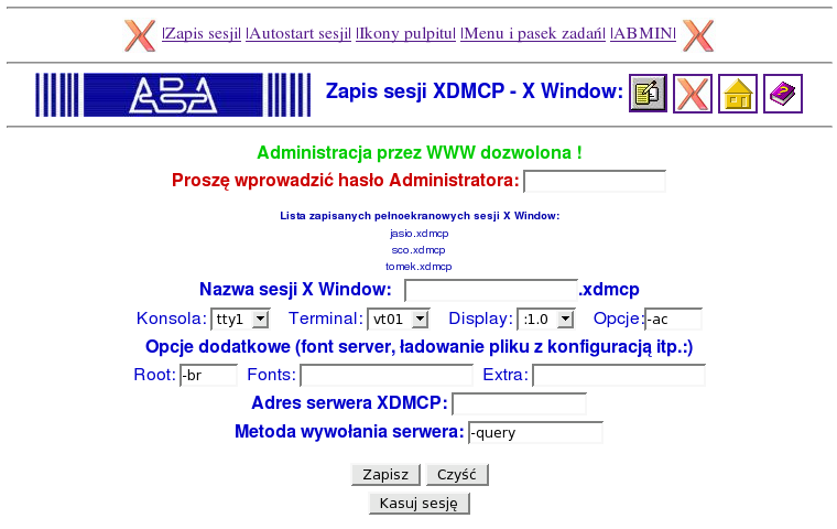 Tryb X terminala Terminal ABA-X3 może być wykorzystywany jako wielosesyjny X terminal.