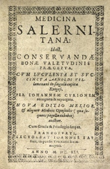 Il. 9. Po lewej: strona tytułowa Medycyny salerneńskiej (Frankfurt, 1612). Format 16.