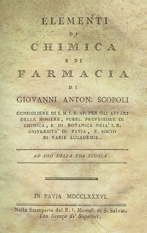 Il. 23. Strona tytułowa Podstaw chemii i farmacji (Pavia, 1786), pierwszego w historii akademickiego podręcznika farmacji.