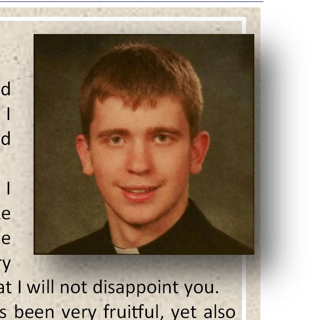 Page Five Third Easter Sunday April 10, 2016 Dear St. Ferdinand s Parishioners, My name is Sebas an Zebrowski. I am a seminarian and I am preparing for the priesthood in the Mundelein Seminary.
