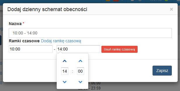 58 ACCO-WEB SATEL Usunięcie dziennego schematu obecności, który był przypisany do schematu tygodniowego, spowoduje, że automatycznie w jego miejsce zostanie przypisany Dzień wolny.