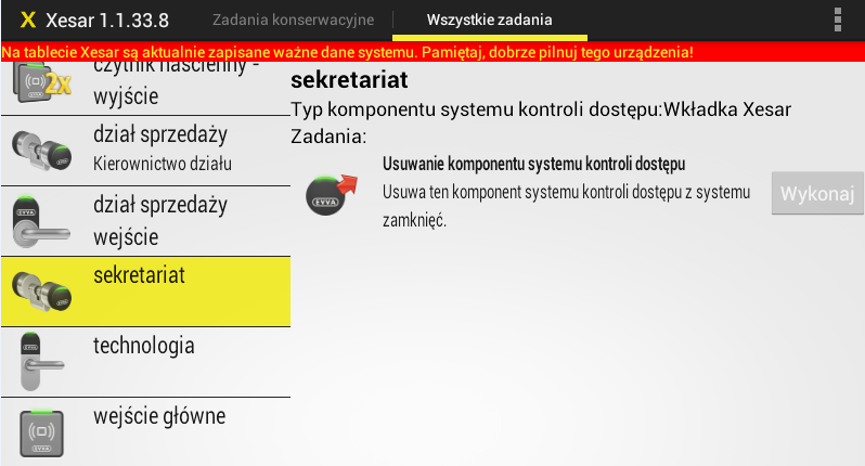 Wybrać określone drzwi poprzez stuknię cie opcji Wszystkie zadania lub Zadania konserwacyjne.