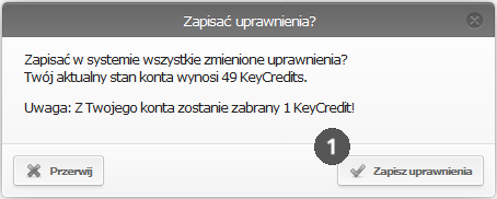 Rys. 107: Zapisanie uprawnień Edycja uprawnień W oknie Edytuj uprawnienia można zarządzać uprawnieniami dostę pu i