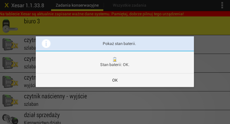 Jeśli stan baterii jest prawidłowy, pojawi się odpowiedni komunikat potwierdzający. Rys.